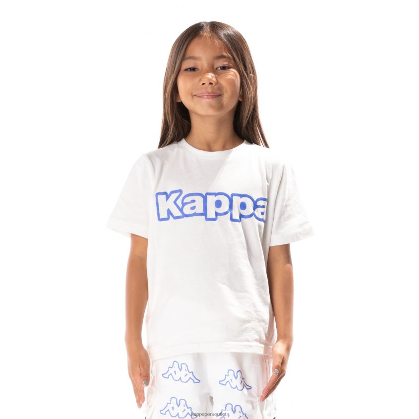 Kappa niños camiseta erco con cinta del logo para niños blanco azul 2XPNV6679