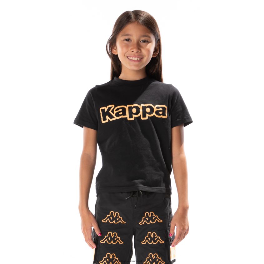 Kappa niños camiseta erco con cinta del logo para niños humo negro naranja 2XPNV6681
